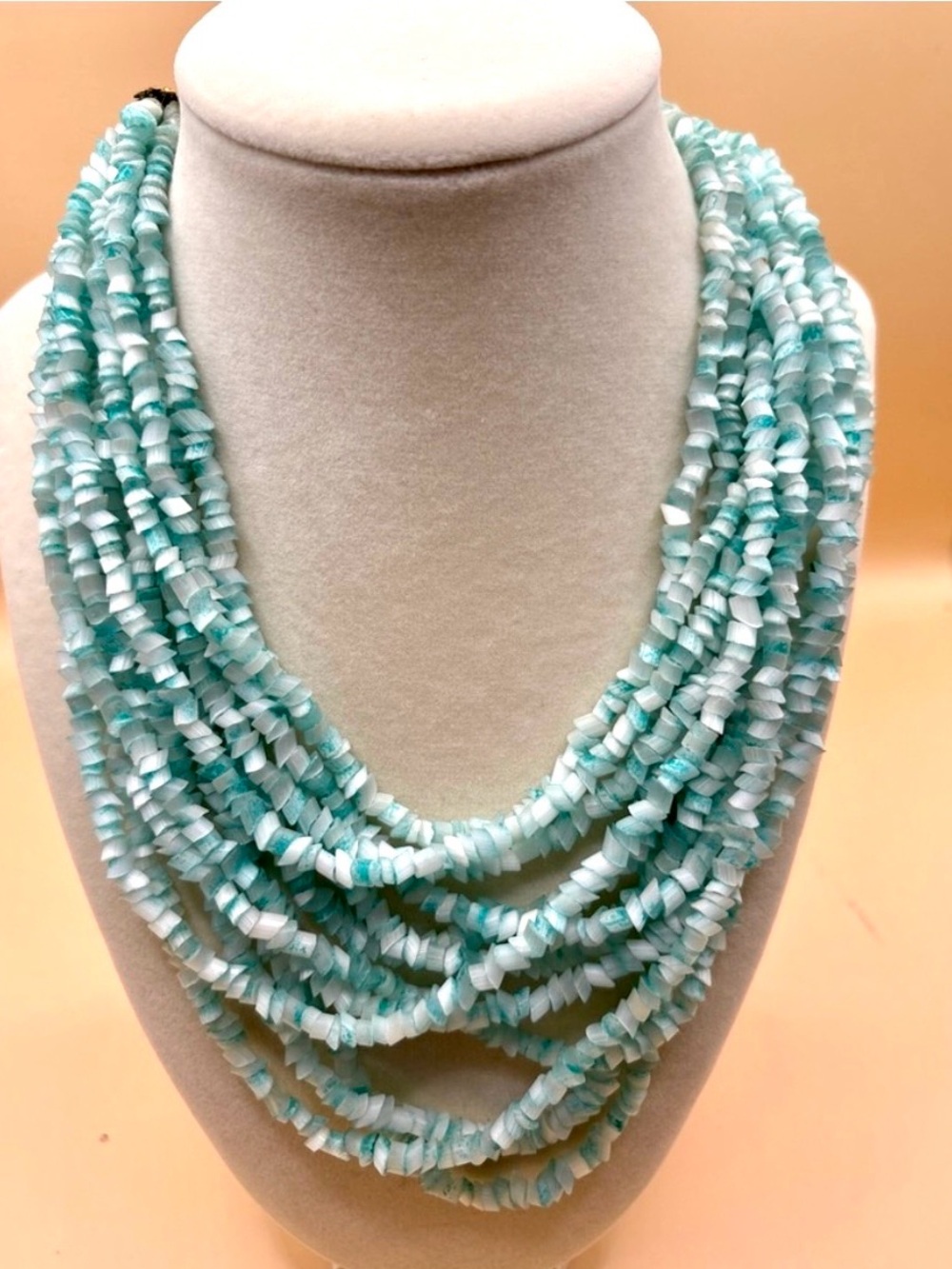 VTG Turquoise-Colored Multi-Strand Cut-glass Necklace 16-18” Adjustable Luxury